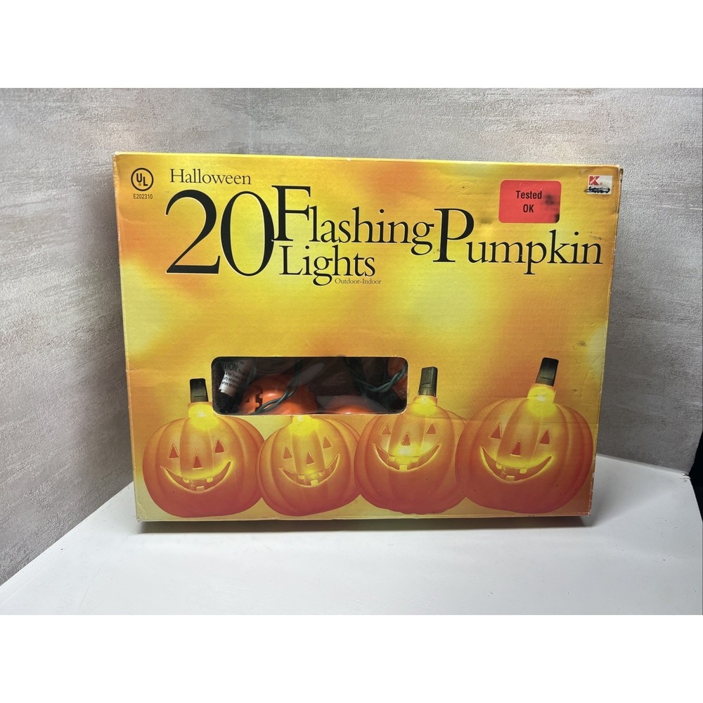 HALLOWEEN 20 Flashing Plastic PUMPKINS Jack O Lantern Electric String Lights Set